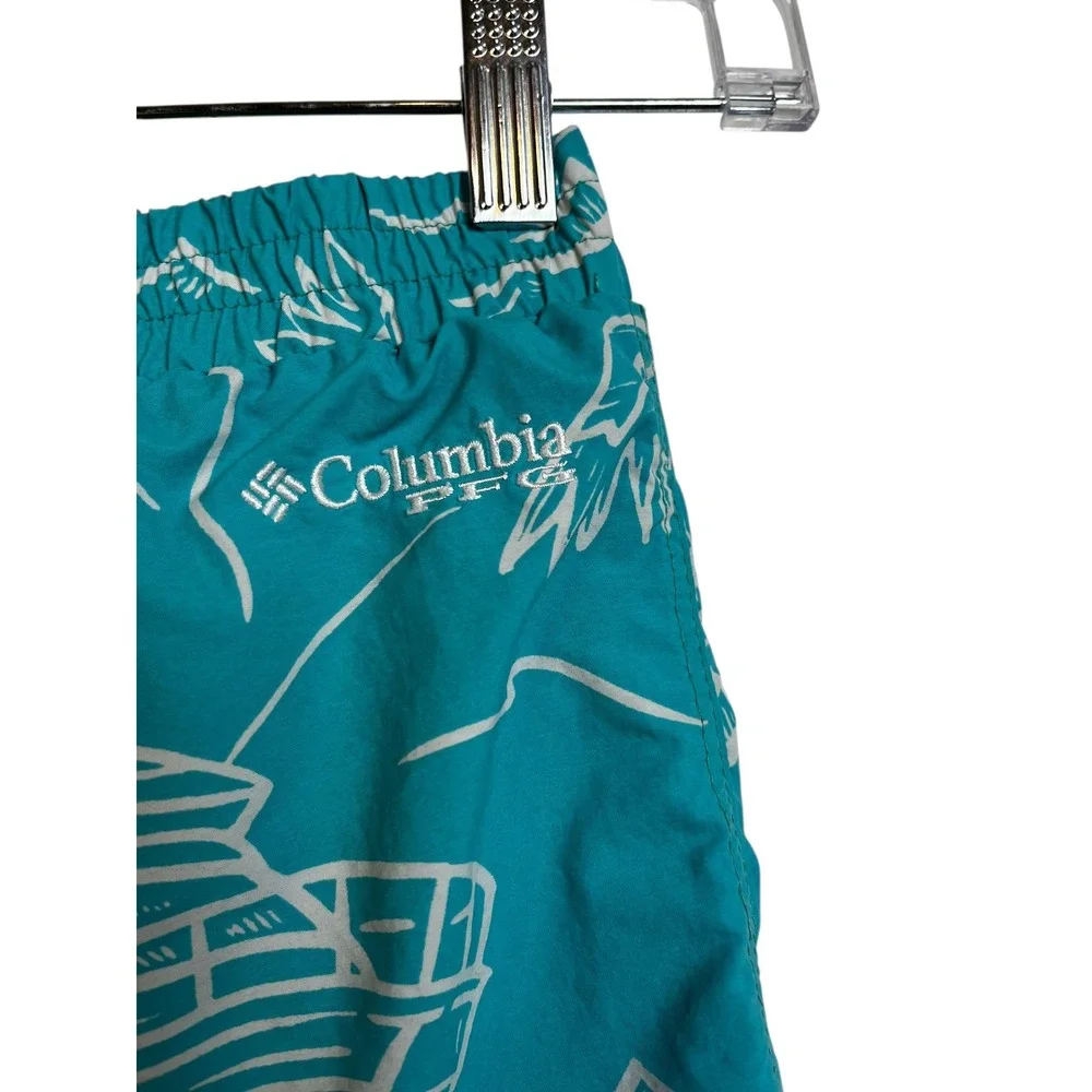 Columbia Kids‎ Teal Fish Boat Print Swim Trunks Shorts Size 6